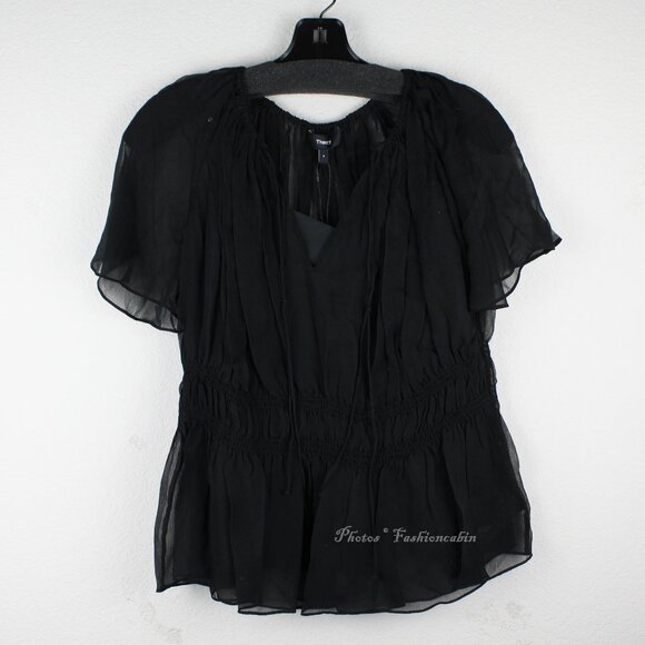 NEW Theory Tie Neck Top in Crinkled Silk Chiff | Work to Weekend - Picture 4 of 14
